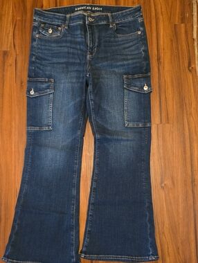 American Eagle Outfitters Dark Blue Flare Cargo Jeans